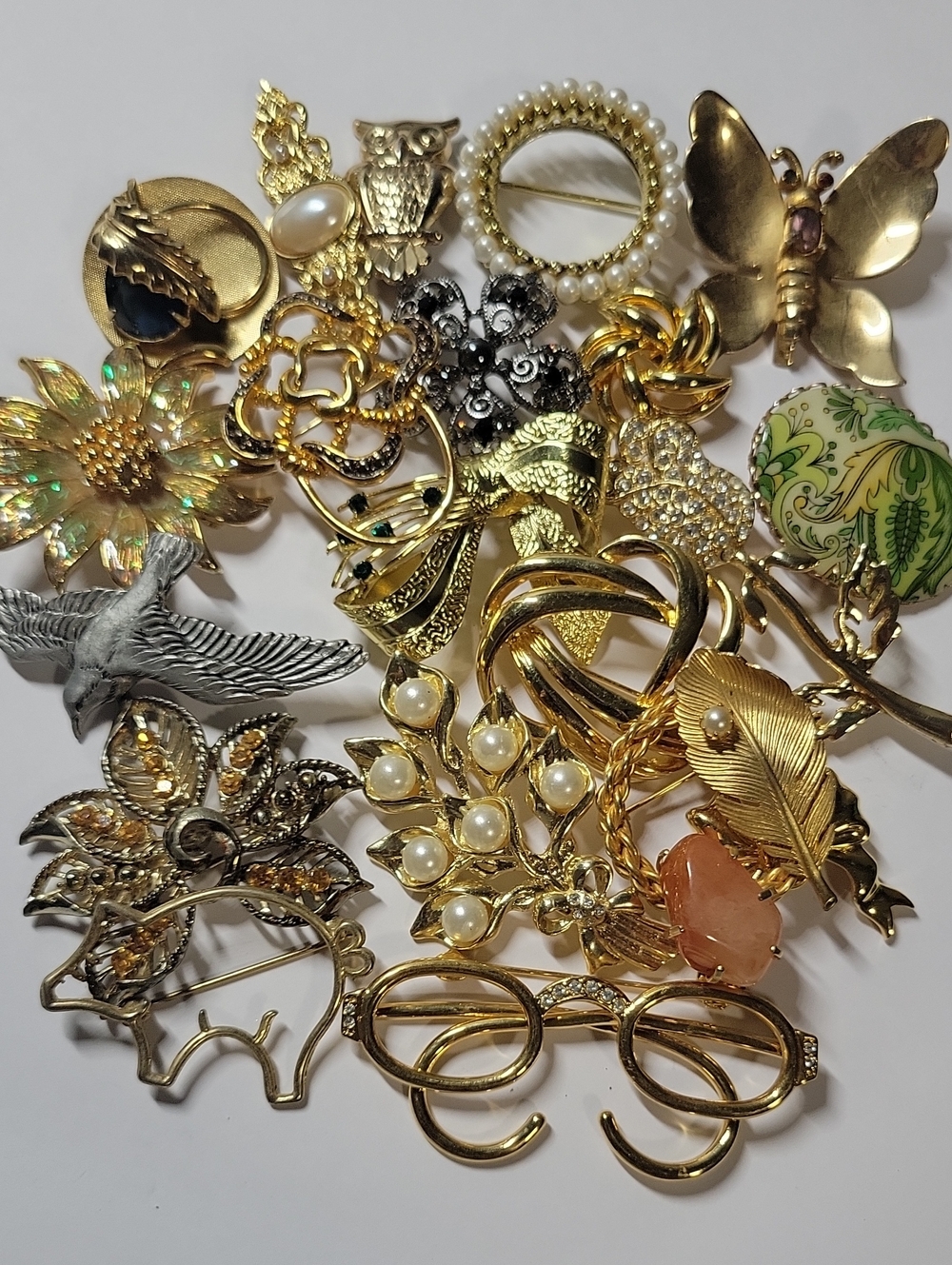 Gold Tone Floral & Butterfly Brooch 20 Collection - Women Jewelry